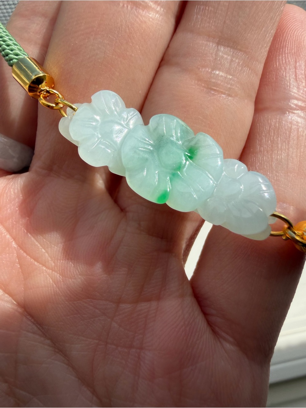 Natural Burmese A Grade Jadeite Jade Carved Floral Handpiece/Bracelet